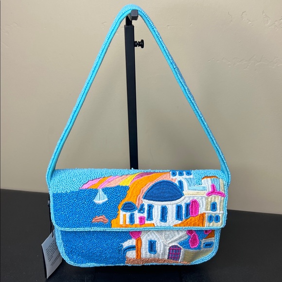 American & Beyond Express Handbags - America & Beyond Express | Beaded Santorini Greece Iconic Seascape Shoulder Bag